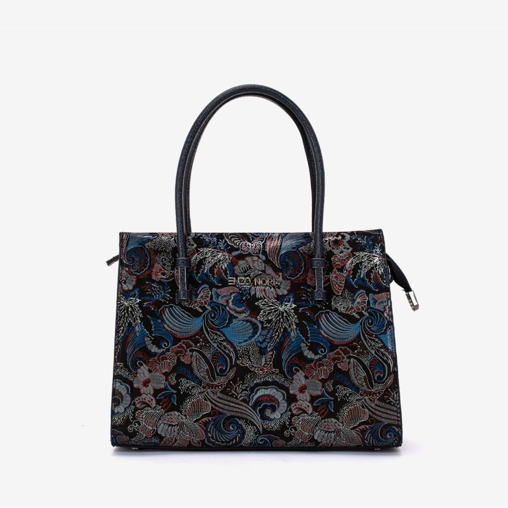 Geanta dama ENZO NORI BEATE, piele naturala, negru-albastru paleta