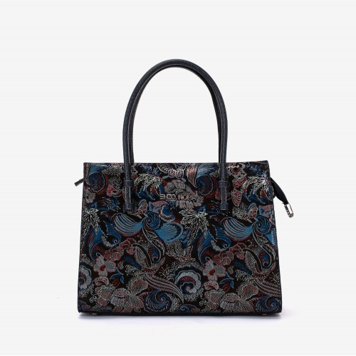 Geanta dama ENZO NORI BEATE, piele naturala, negru-albastru paleta