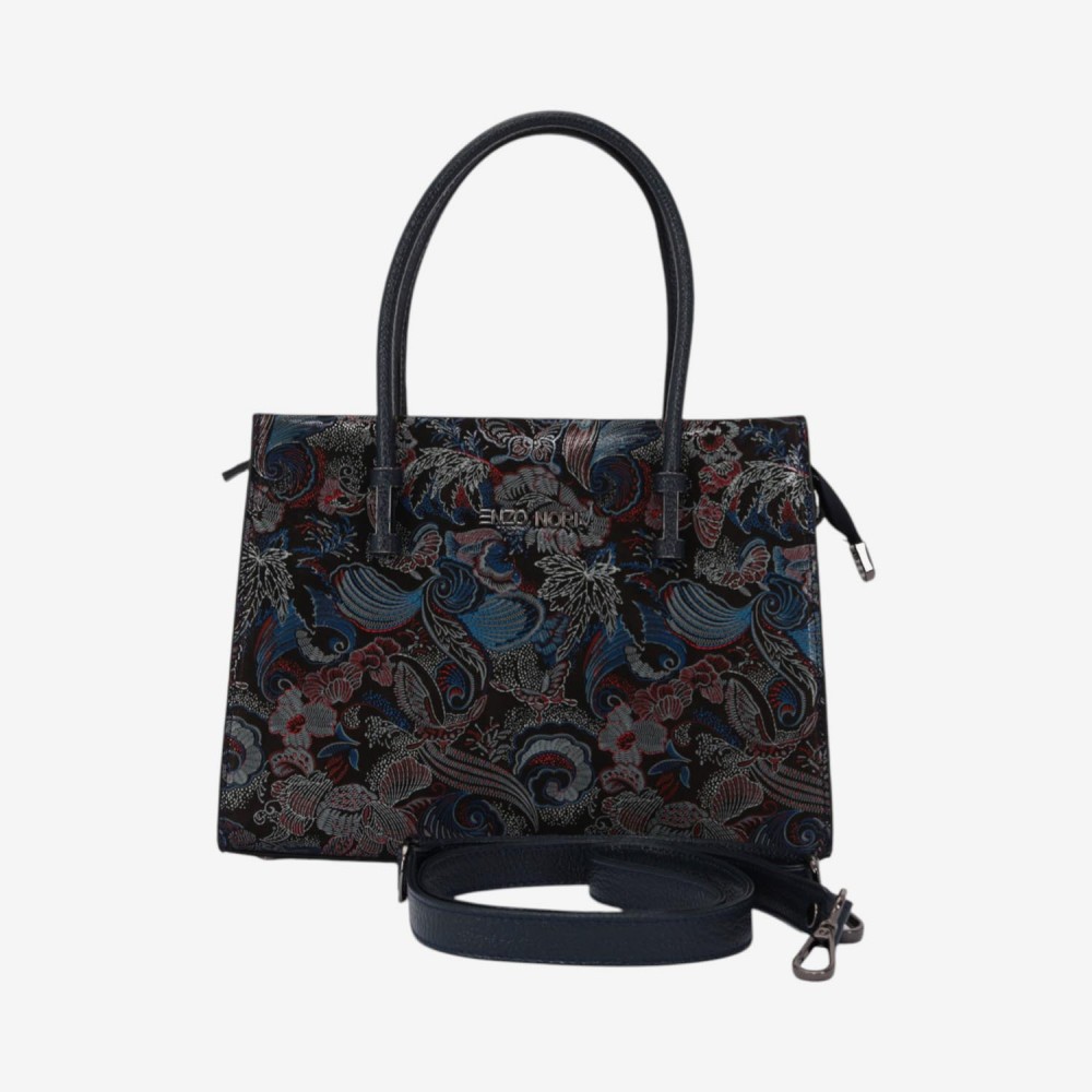 Geanta dama ENZO NORI BEATE, piele naturala, negru-albastru paleta