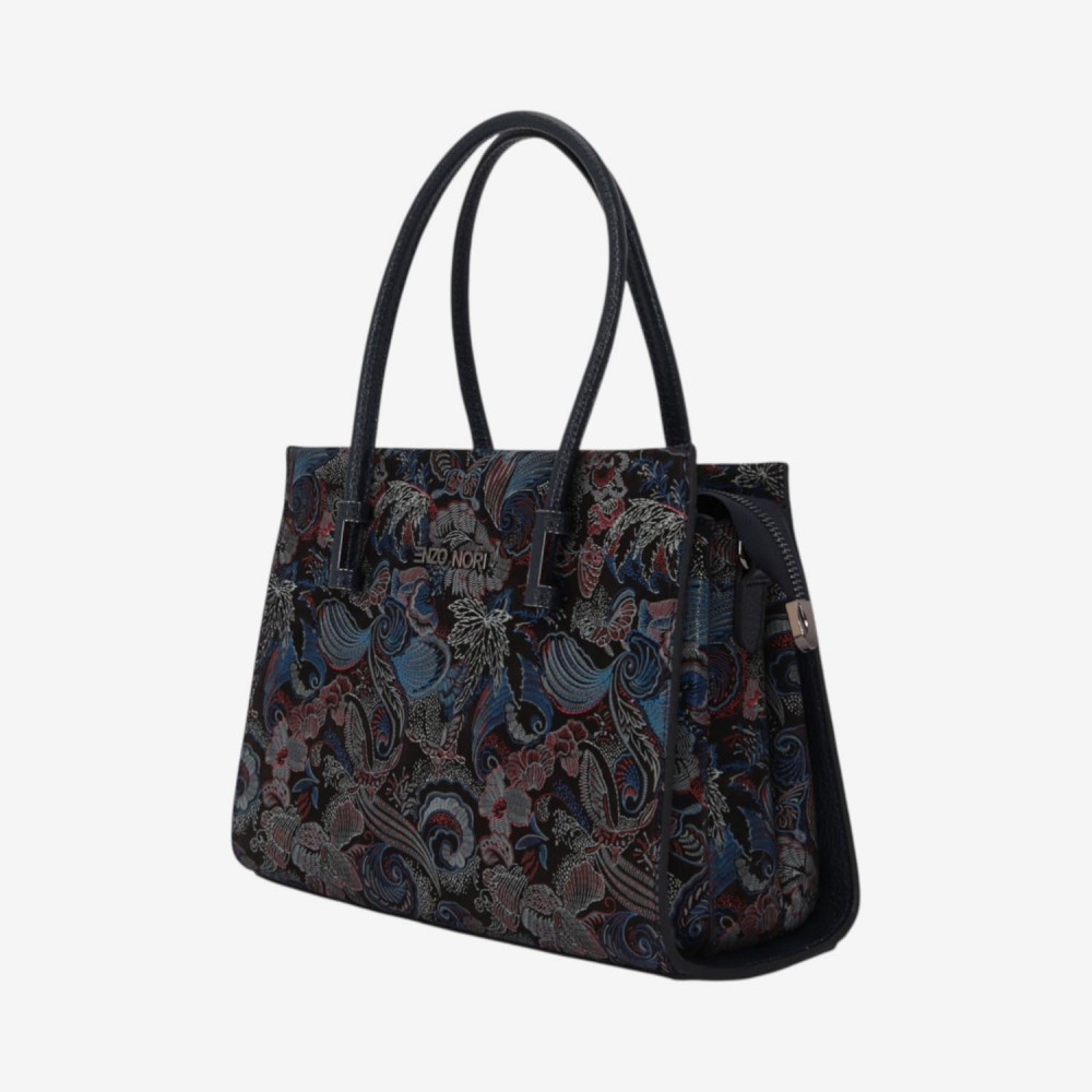 Geanta dama ENZO NORI BEATE, piele naturala, negru-albastru paleta