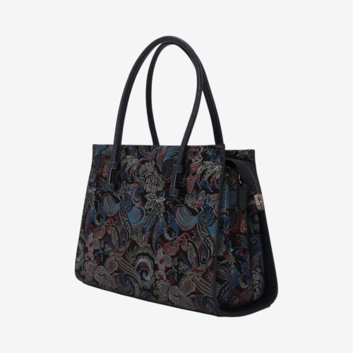 Geanta dama ENZO NORI BEATE, piele naturala, negru-albastru paleta