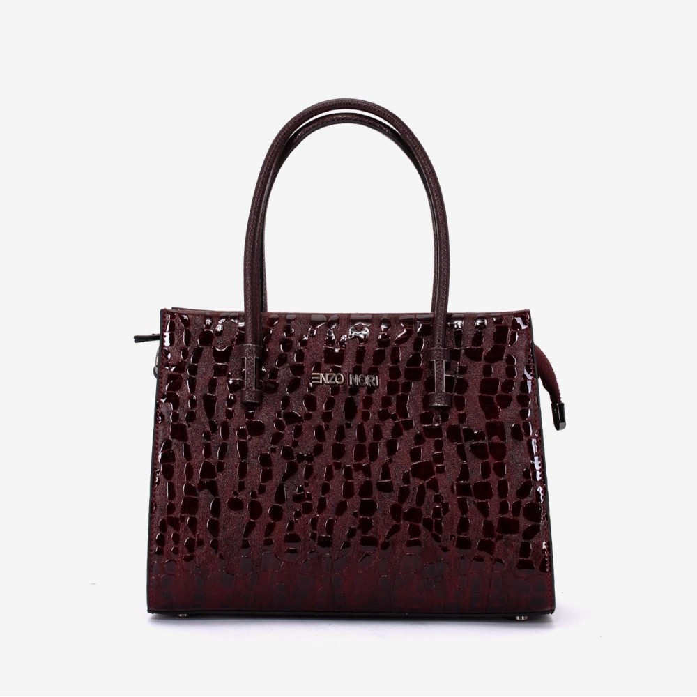 Geanta dama ENZO NORI BEATE, piele naturala, burgundy lacuita