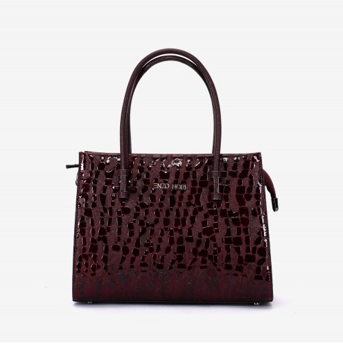 Geanta dama ENZO NORI BEATE, piele naturala, burgundy lacuita