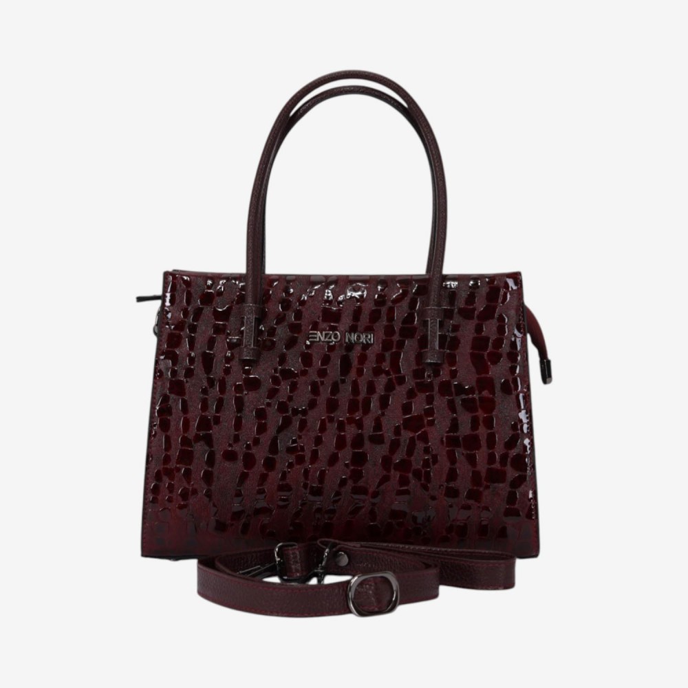 Geanta dama ENZO NORI BEATE, piele naturala, burgundy lacuita