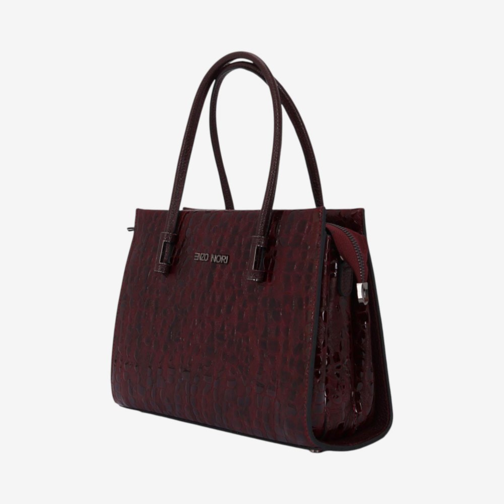 Geanta dama ENZO NORI BEATE, piele naturala, burgundy lacuita