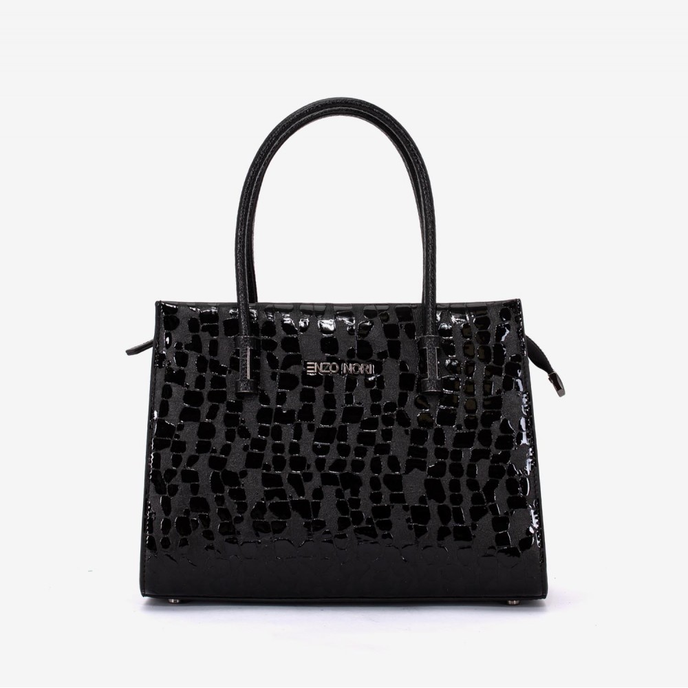 Geanta dama ENZO NORI BEATE, piele naturala, neagra lacuita