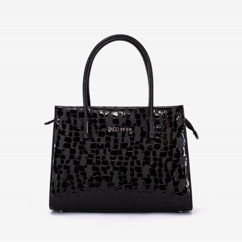 Geanta dama ENZO NORI BEATE, piele naturala, neagra lacuita