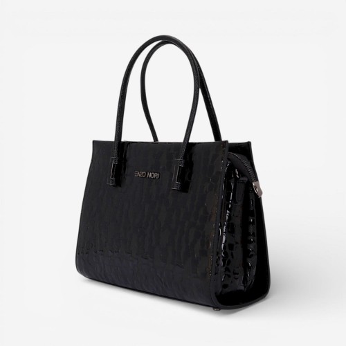 Geanta dama ENZO NORI BEATE, piele naturala, neagra lacuita