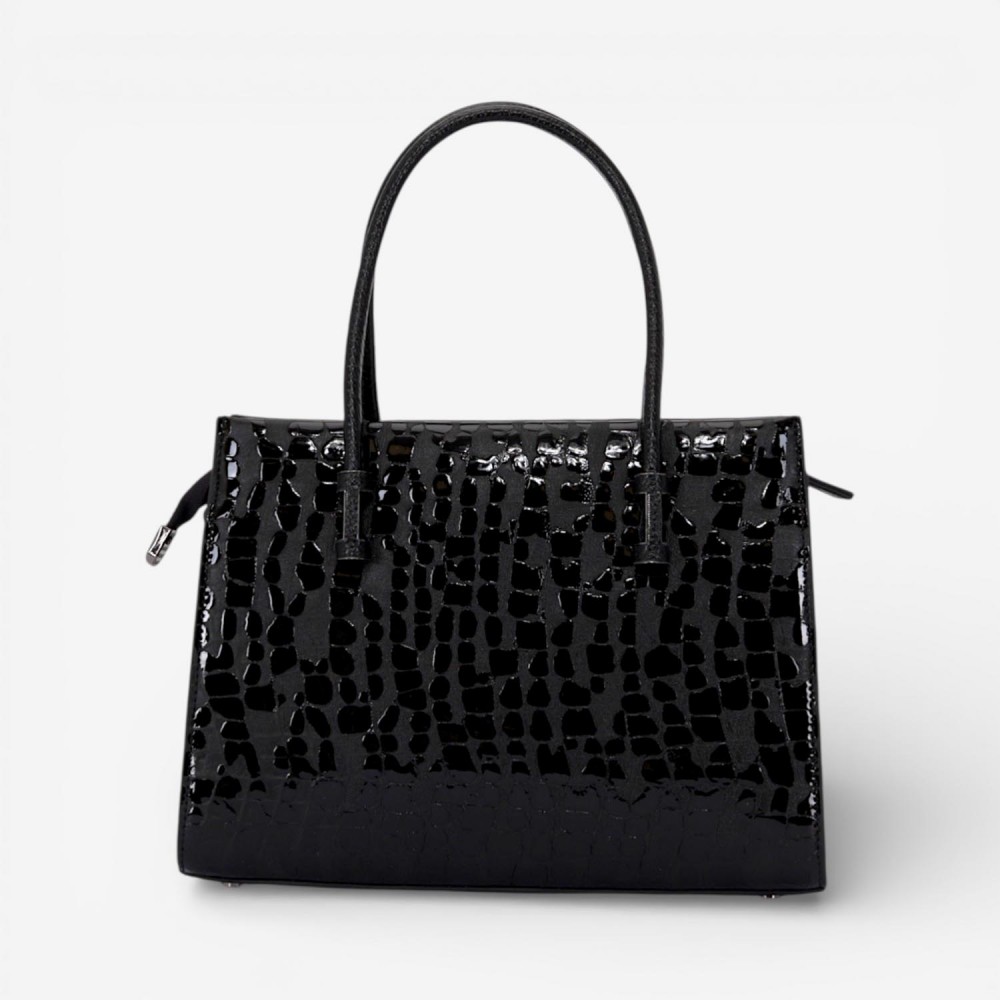 Geanta dama ENZO NORI BEATE, piele naturala, neagra lacuita