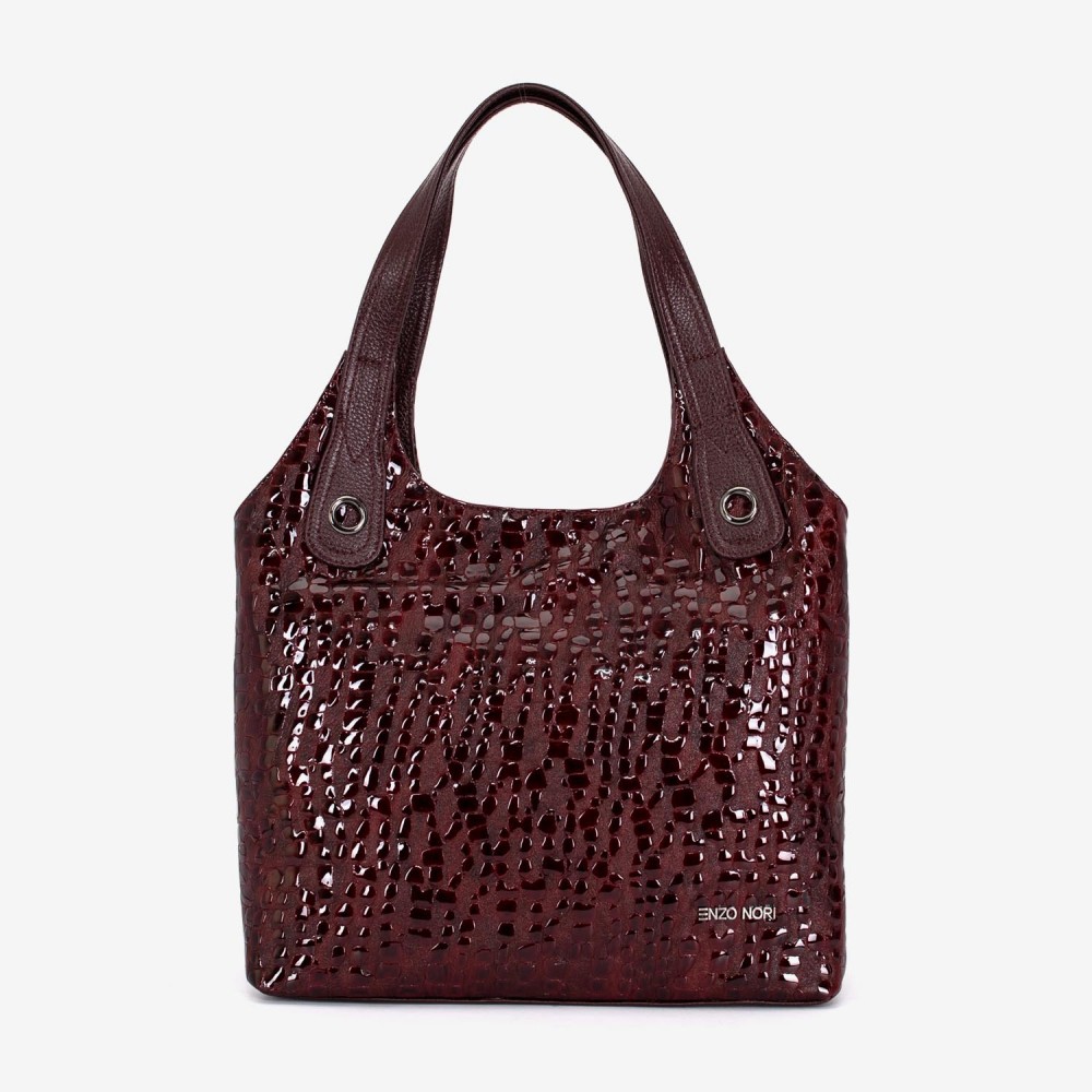 Geanta dama ENZO NORI MEG, piele naturala, burgundy lacuita