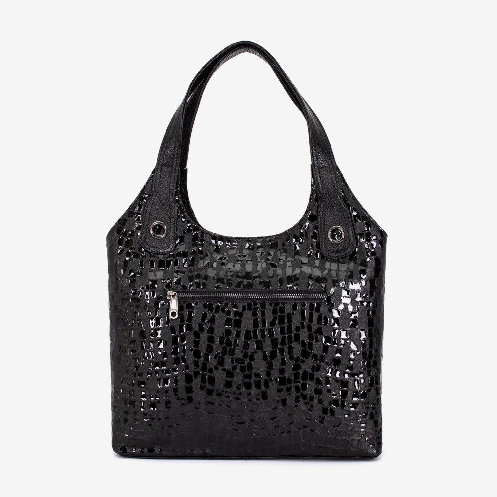 Geanta dama ENZO NORI MEG, piele naturala, neagra lacuita