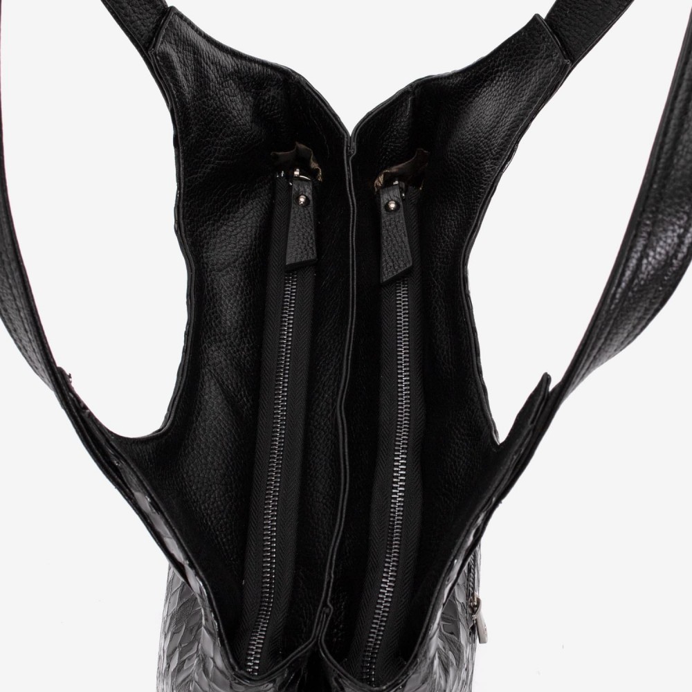 Geanta dama ENZO NORI MEG, piele naturala, neagra lacuita