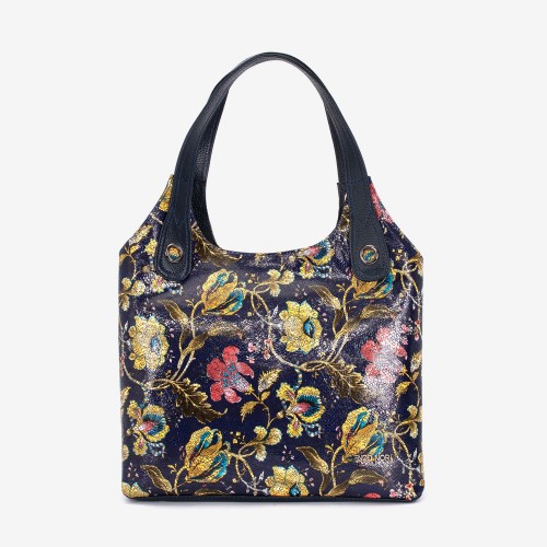 Geanta dama ENZO NORI MEG, piele naturala, albastru cu flori