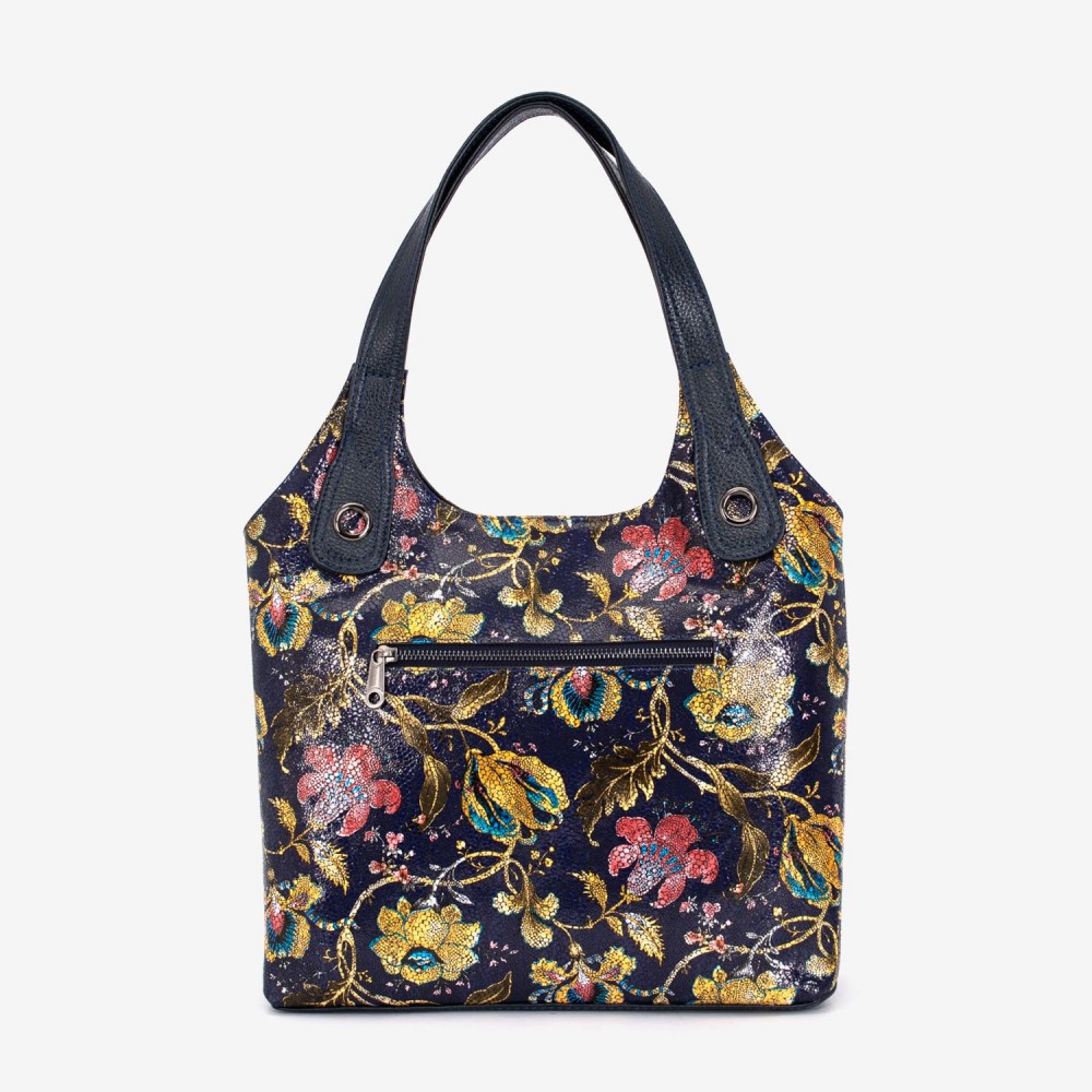 Geanta dama ENZO NORI MEG, piele naturala, albastru cu flori