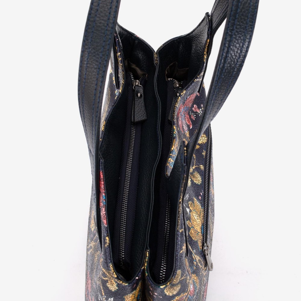 Geanta dama ENZO NORI MEG, piele naturala, albastru cu flori