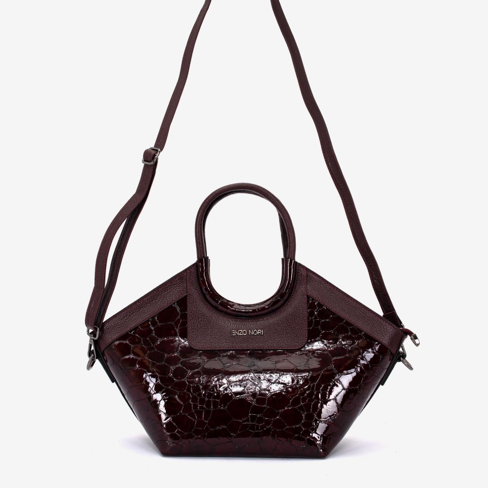 Geanta dama ENZO NORI model DOLORES piele naturala burgundy lacuita