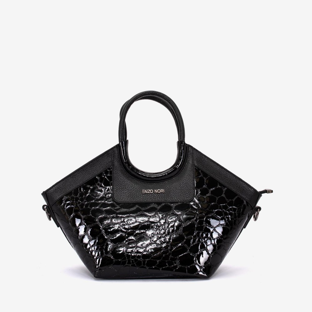 Geanta dama ENZO NORI model DOLORES piele naturala neagra lacuita