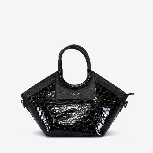 Geanta dama ENZO NORI model DOLORES piele naturala neagra lacuita
