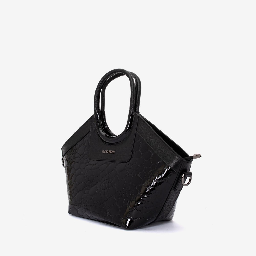 Geanta dama ENZO NORI model DOLORES piele naturala neagra lacuita
