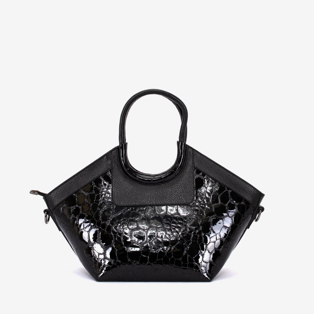 Geanta dama ENZO NORI model DOLORES piele naturala neagra lacuita