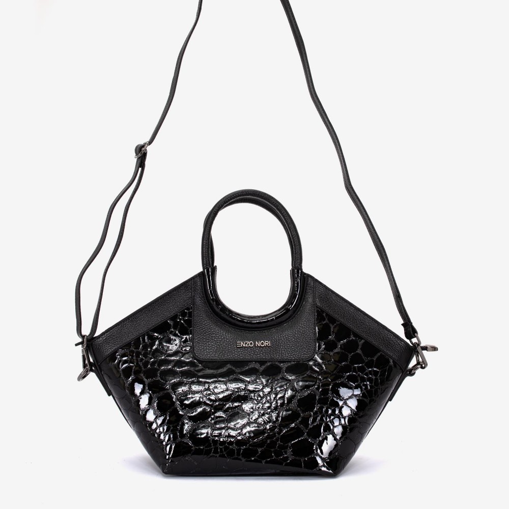 Geanta dama ENZO NORI model DOLORES piele naturala neagra lacuita