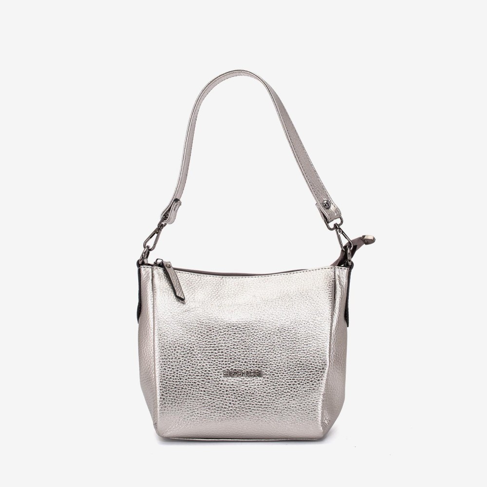 Geanta dama ENZO NORI ROBERTA, piele naturala, silver 