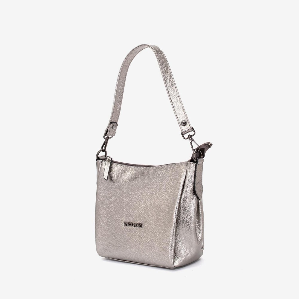 Geanta dama ENZO NORI ROBERTA, piele naturala, silver 