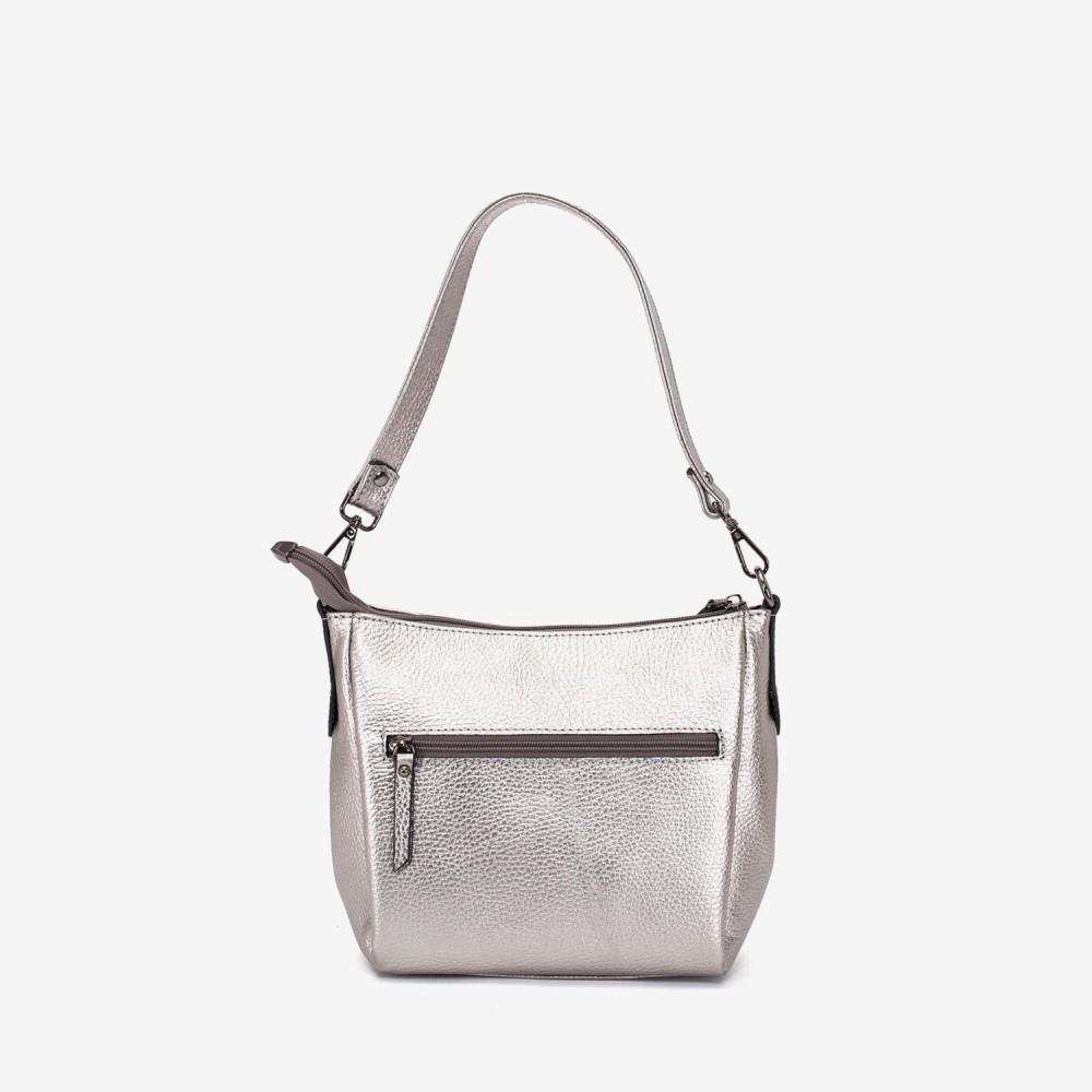 Geanta dama ENZO NORI ROBERTA, piele naturala, silver 