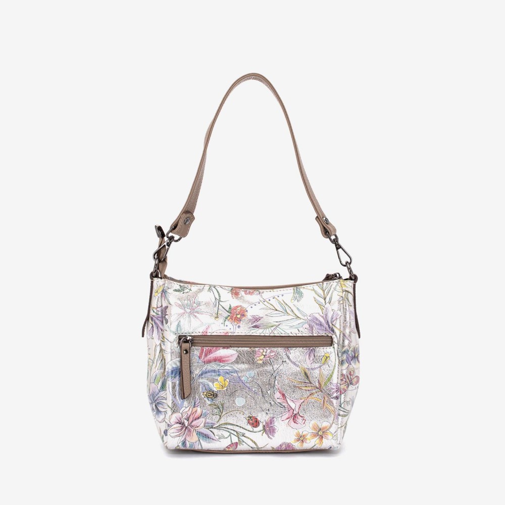 Geanta dama ENZO NORI ROBERTA, piele naturala, silver cu flori