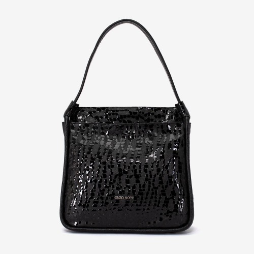 Geanta shopper model PIERY din piele naturală negru laser