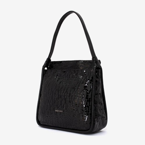 Geanta shopper model PIERY din piele naturală negru laser
