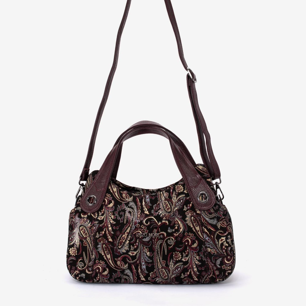 Geanta dama ENZO NORI model SIENNA piele naturală burgundy cu flori