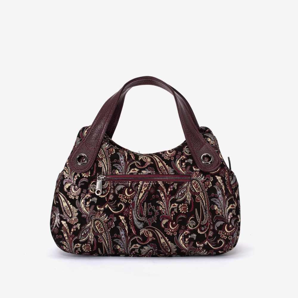 Geanta dama ENZO NORI model SIENNA piele naturală burgundy cu flori