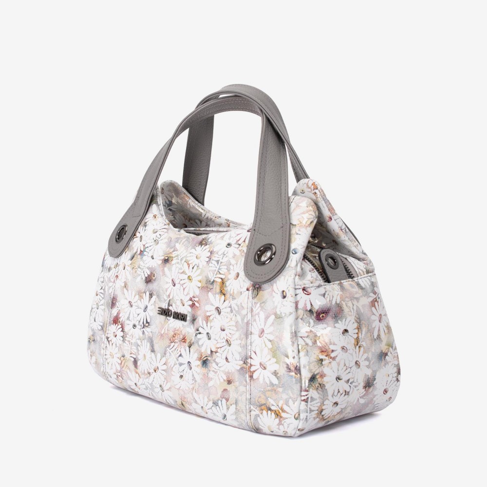 Geanta dama ENZO NORI model SIENNA piele naturală gri cu flori