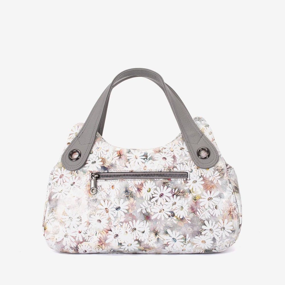 Geanta dama ENZO NORI model SIENNA piele naturală gri cu flori