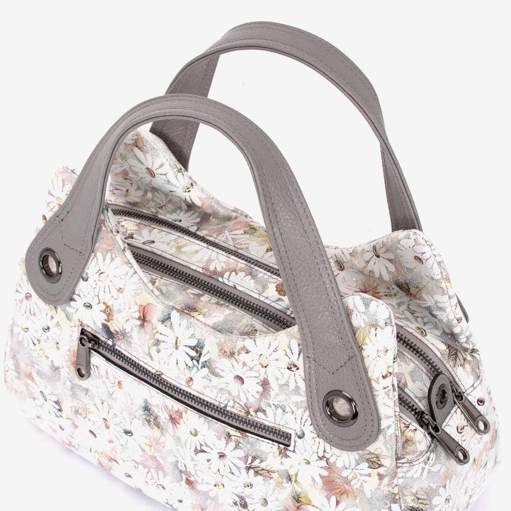 Geanta dama ENZO NORI model SIENNA piele naturală gri cu flori