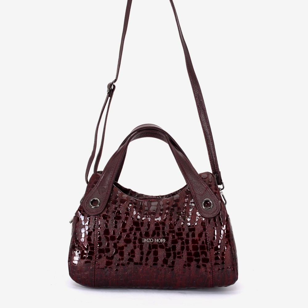 Geanta dama ENZO NORI model SIENNA piele naturala burgundy laser