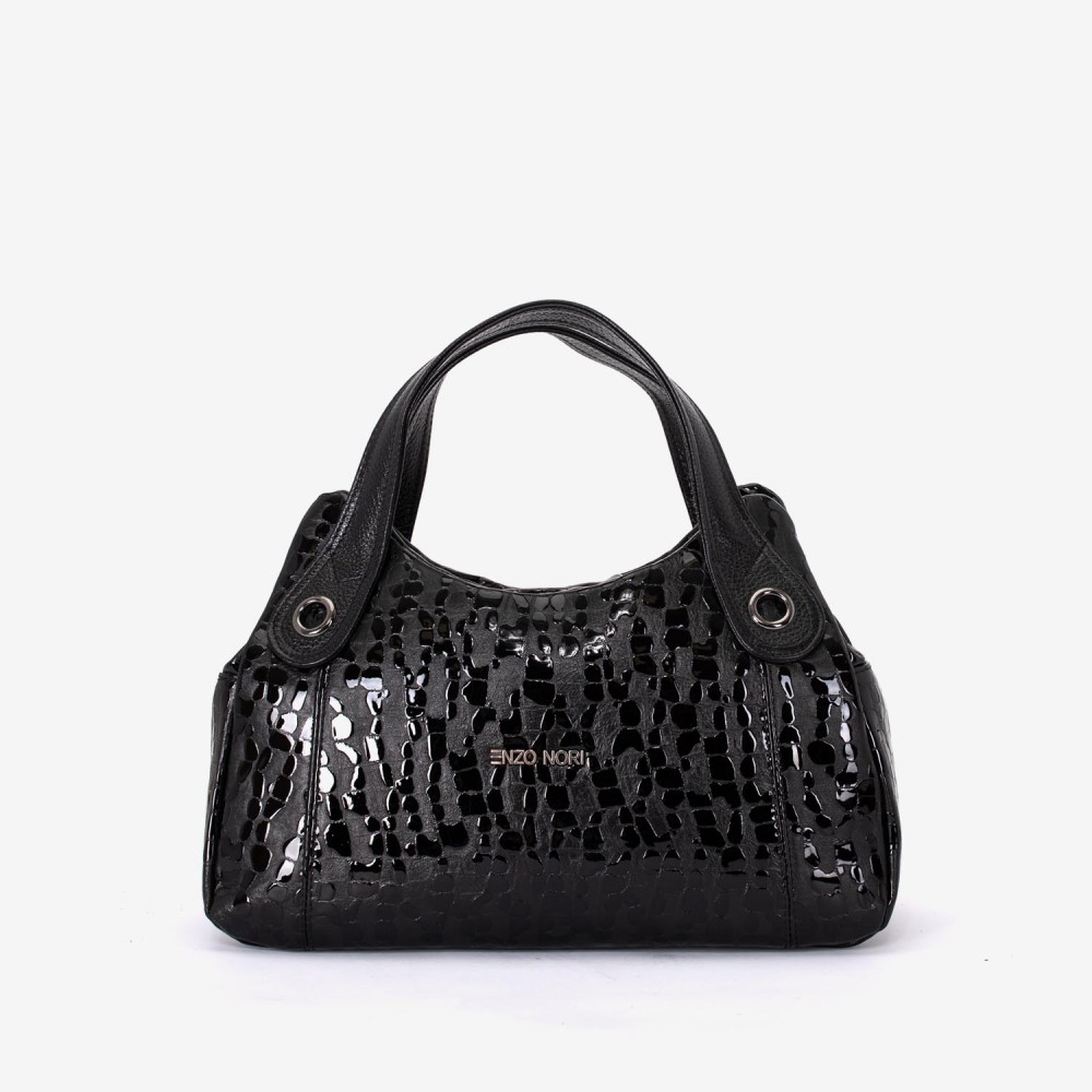 Geanta dama ENZO NORI model SIENNA piele naturală negru laser