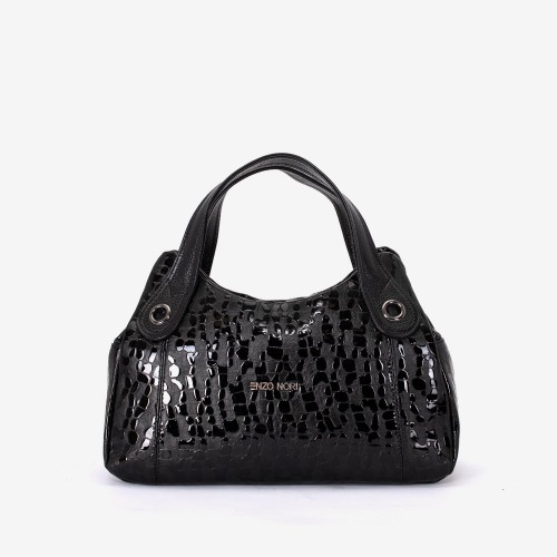 Geanta dama ENZO NORI model SIENNA piele naturală negru laser