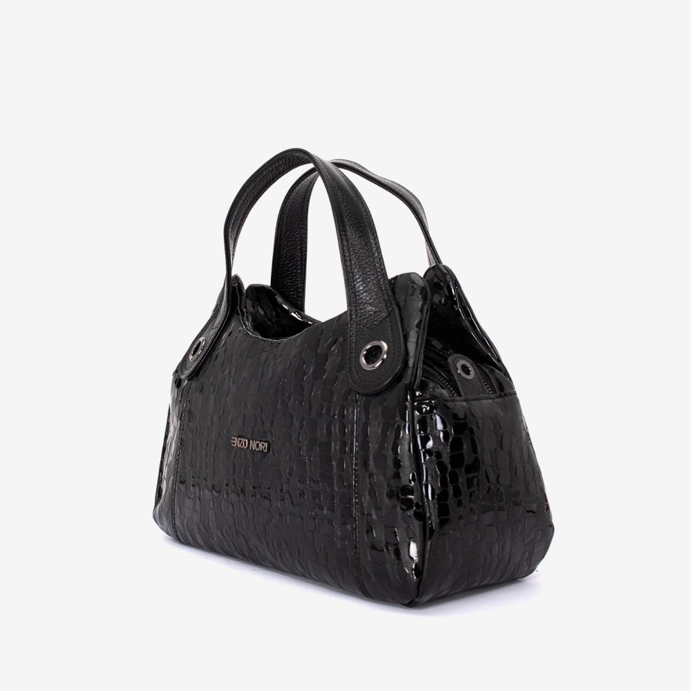 Geanta dama ENZO NORI model SIENNA piele naturală negru laser