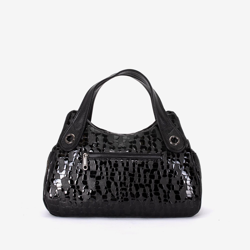 Geanta dama ENZO NORI model SIENNA piele naturală negru laser