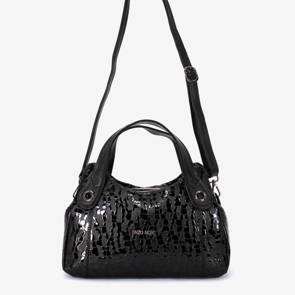Geanta dama ENZO NORI model SIENNA piele naturală negru laser