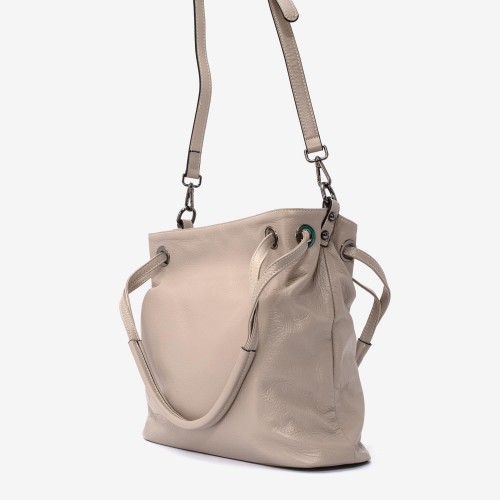 Geanta shopper ENZO NORI model STAR piele naturală ecru