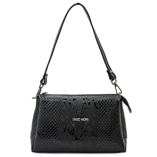 Geanta crossbody ENZO NORI model ERIKA din piele naturală negru cu imprimeu