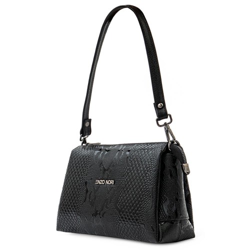 Geanta crossbody ENZO NORI model ERIKA din piele naturală negru cu imprimeu