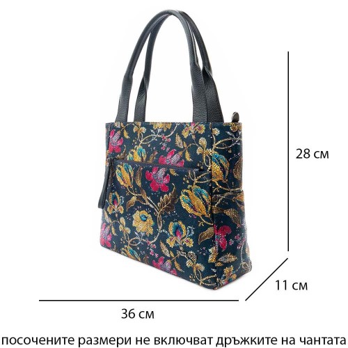 Geanta dama model FELISA din piele naturala albastru cu flori