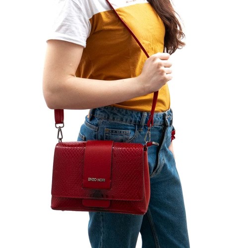 Geantă de damă ENZO NORI Model ROMINA din piele naturală Roșu