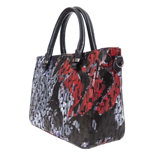 Geantă damă ENZO NORI model MILANA piele naturală gri-roșu