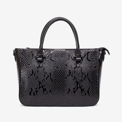 Geanta dama ENZO NORI model MILANA piele naturală negru cu imprimeu