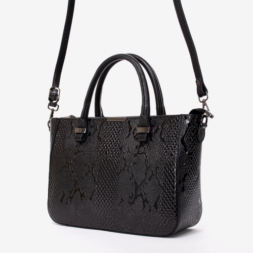 Geanta dama ENZO NORI model MILANA piele naturală negru cu imprimeu